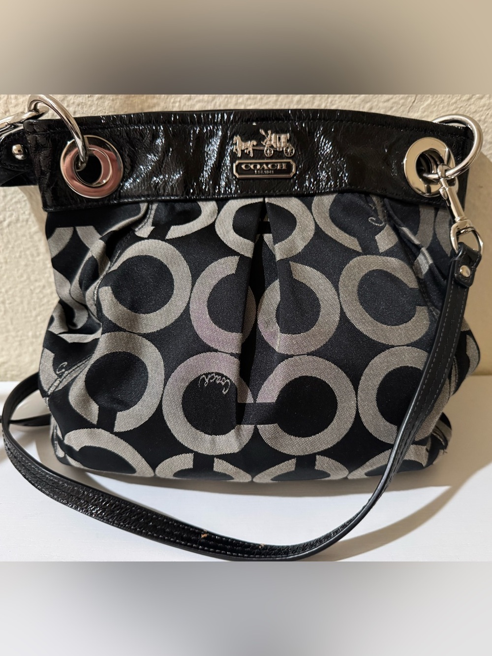 Coach Black and Gray Signature Circle Shoulder Bag
